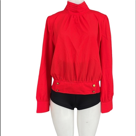 Good Time USA Long Sleeve Red Open Back Puff Sleeve Mock Turtleneck Top Size L - Picture 2 of 10